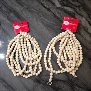 2 x 9ft Natural Brown Wooden Bead Christmas Garland Bundle, Holiday Time